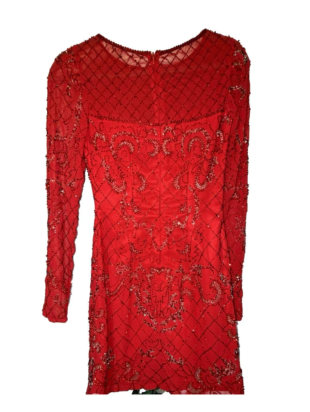 Shail K Formal Party Beaded Red Long sleeved Mini Dress Sz 0
